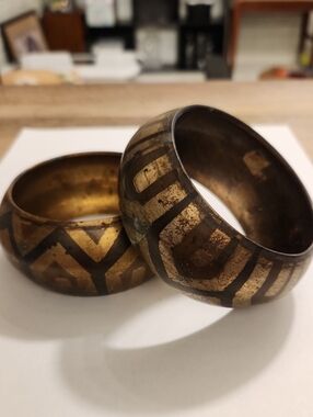 Vintage Brass Geometric Bangle Bracelets - Gold & Black